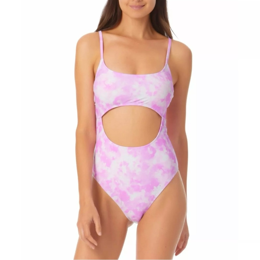 California Waves Boho-chic tie-dye Cutout One-Piece Swimsuit Pink, Cut Out